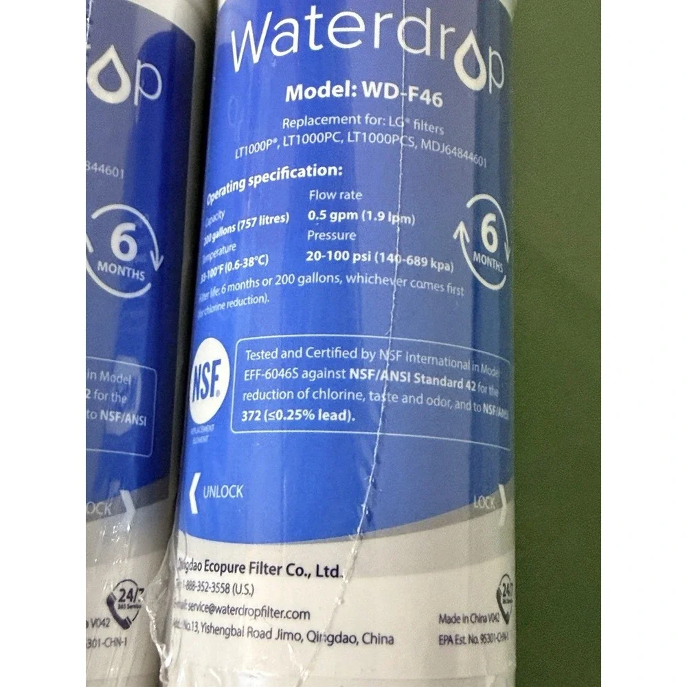 Waterdrop ADQ747935 MDJ64844601 Water‎ Filter, WD-F46 for LG Fridge *SET OF 2*